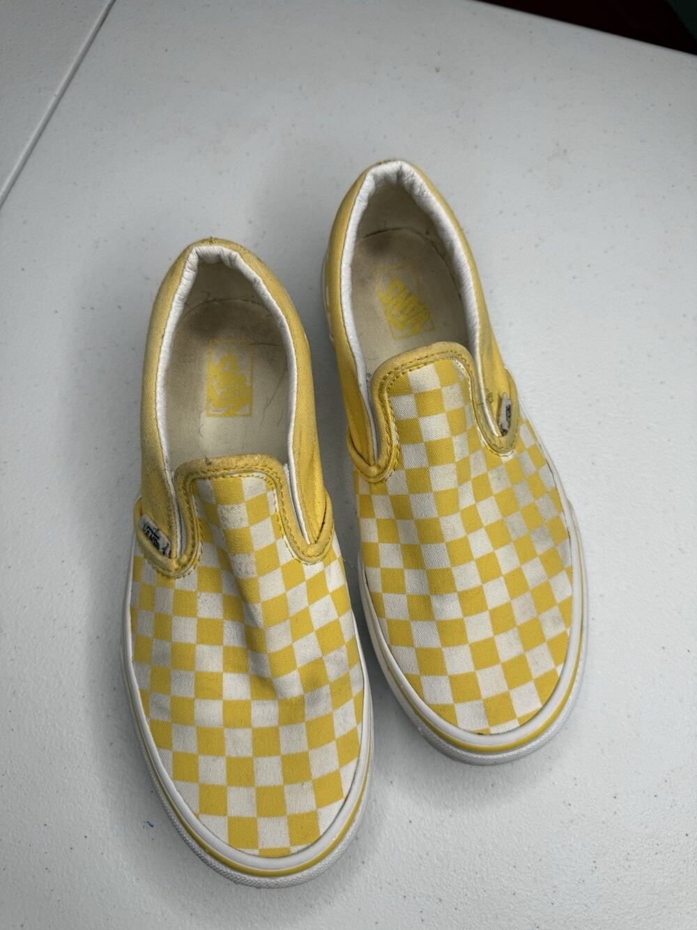 VANS Classic Slip-On Butter Yellow Checkerboard Kid 5.5/Womens 7 Skate Shoes